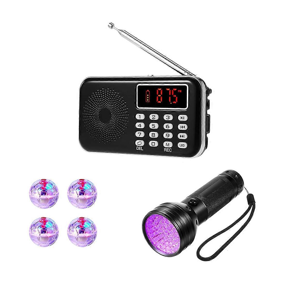 6 Pcs Equipment Kit 1 FM Radio, 4 Light Up Cat Balls(Include Battery)