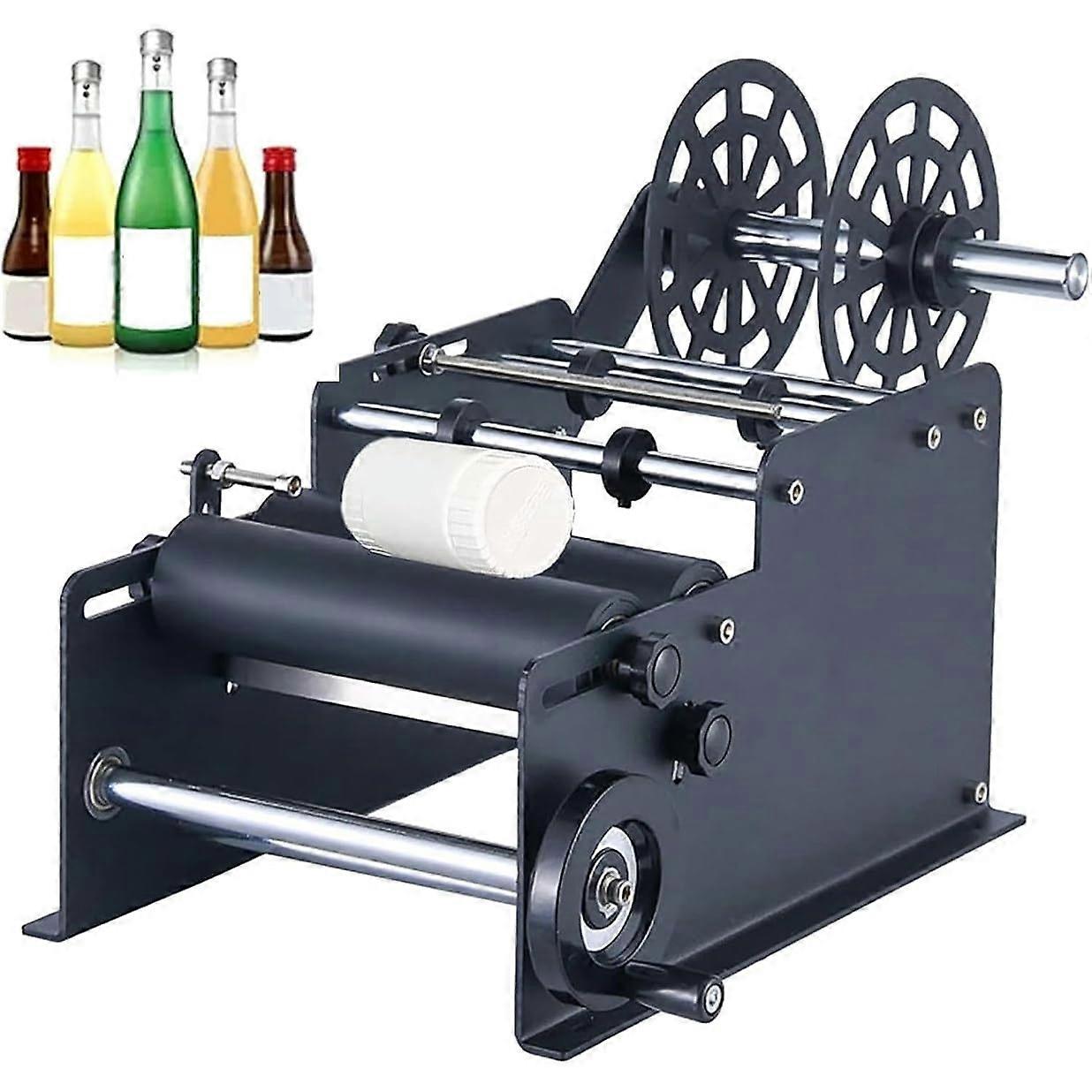 Labeling machine for round bottles, manual, label width 10–130 mm, glass/plastic bottle