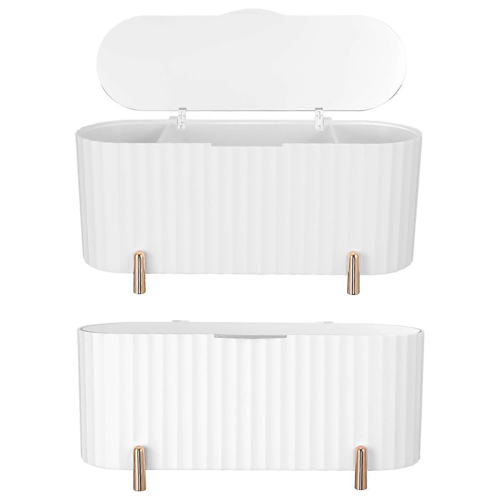 White Makeup Organizer with Storage Compartments Versatile Cosmetic Box for Dressing Table Holds Pads, Lipsticks and More