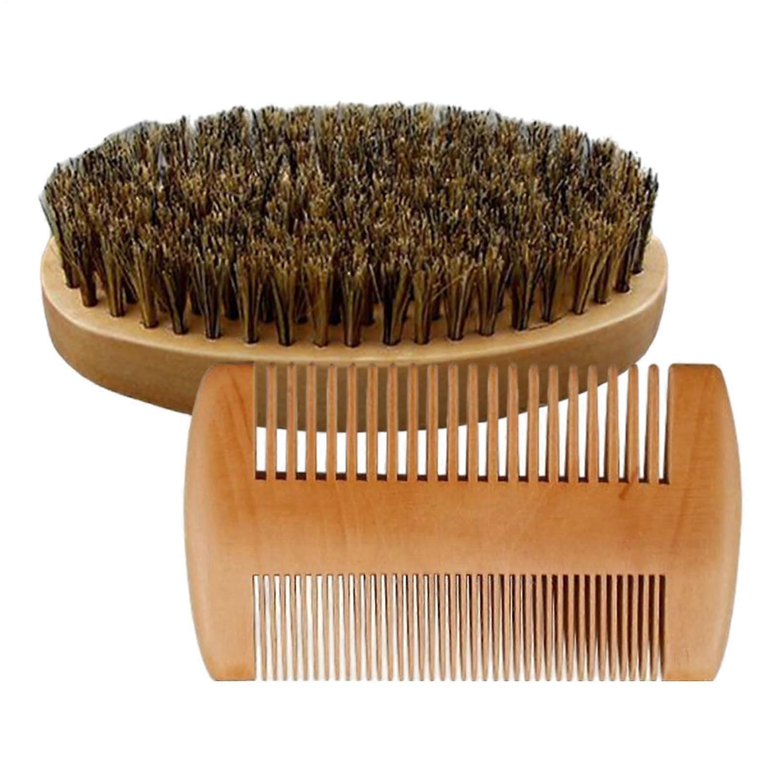 Beard Brush and Comb Set Ergonomic Wood Handle Natural Wood Bristle Design For Men 11.2 x 5.7 cm