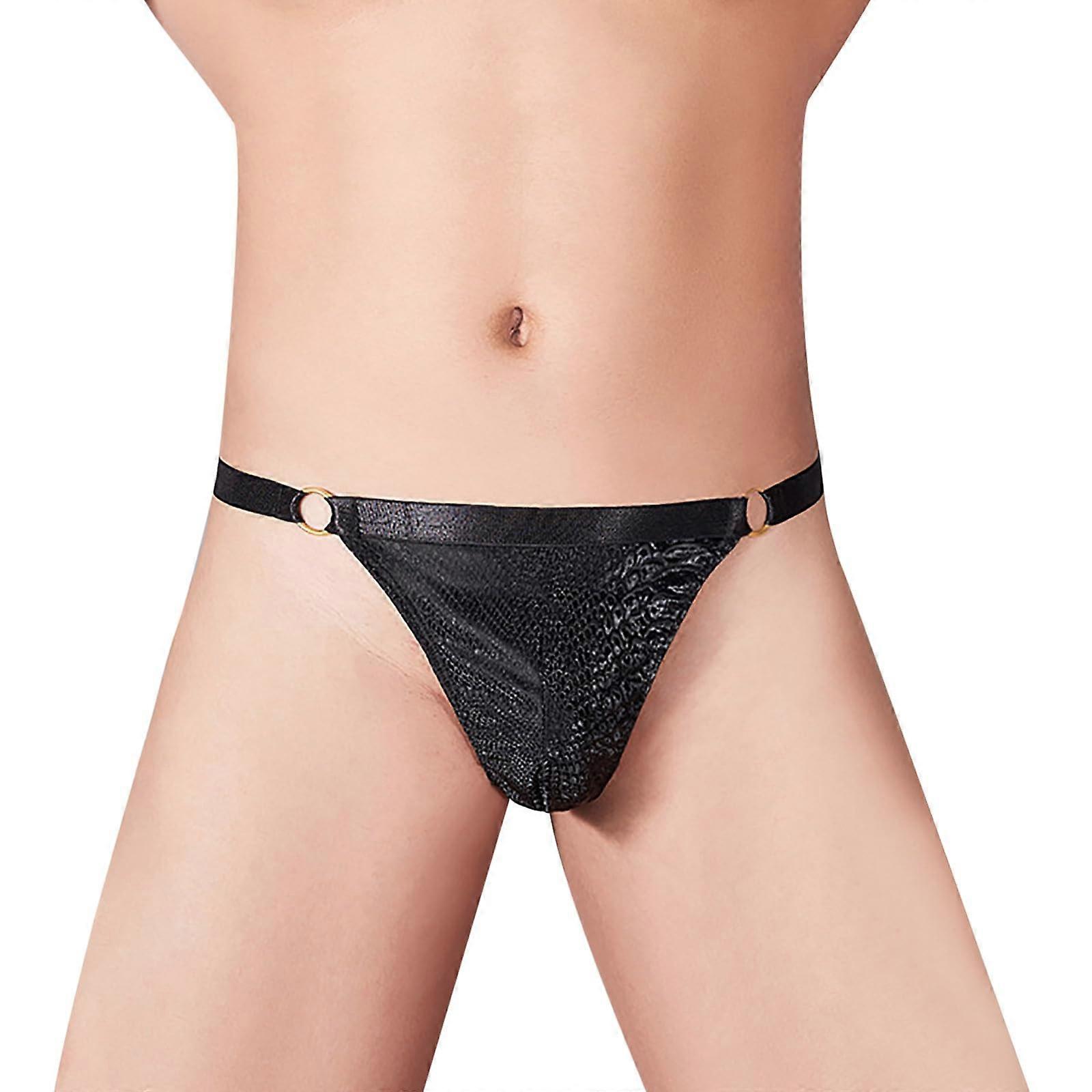 Men's Latex Shorts Hipster Sexy Patent Look Thong Leather Briefs Lingerie A2c