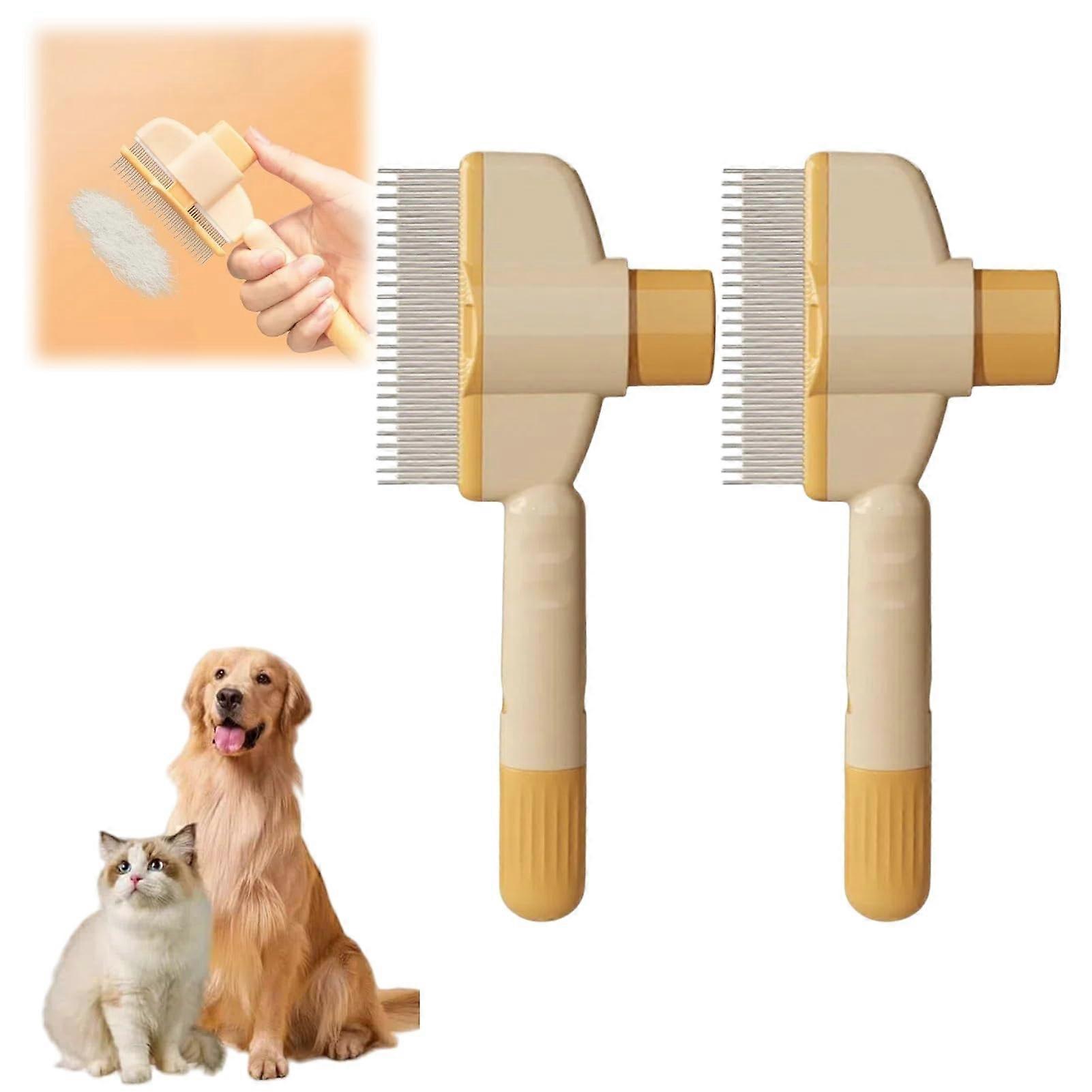 Self-Cleaning Flea Comb Pack of 2 for Cats and Dogs, Yellow Grooming Brush for Removing Fleas and Lice, 2025 Model