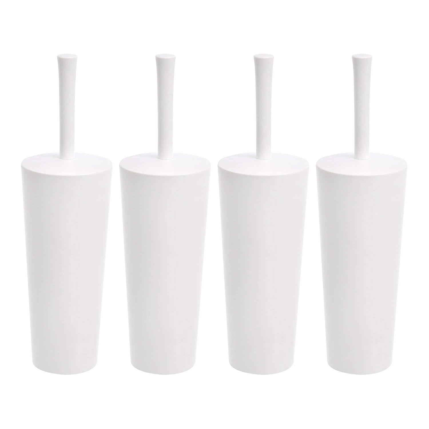White Set of 4 Toilet Bowl Brushes and Holder with Non-Slip Handle and Sturdy Bristles