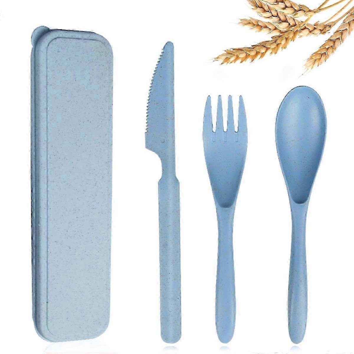 Eco-Friendly Reusable Travel Kit with Wheat Straw Cutlery - Camping & Picnic Set for Kids and Adults - Sustainable Dining Solution