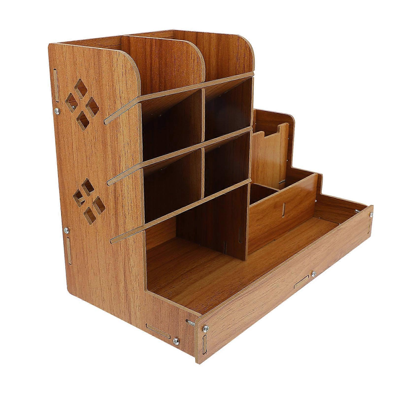 Pencil Organizer Wooden Pencil Holder Office Desk Storage Classification Storage Rectangular 1Pcs