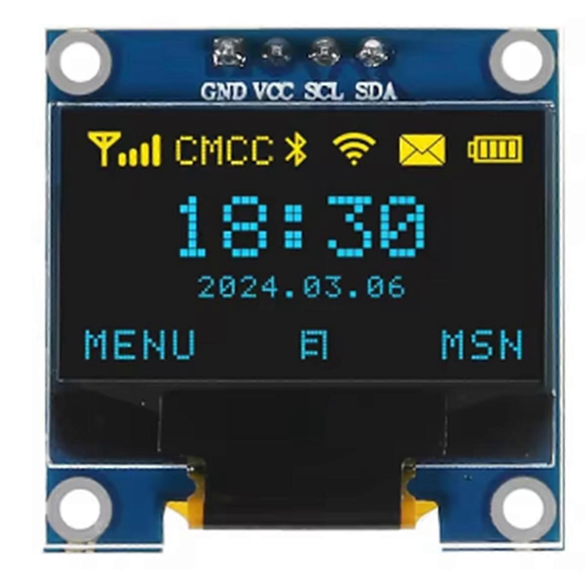 0.96 Inch OLED Display Screen Module I2C IIC 128x64 SSD-1306 LCD Screen 3.3V-5V Blue Yellow for ESP