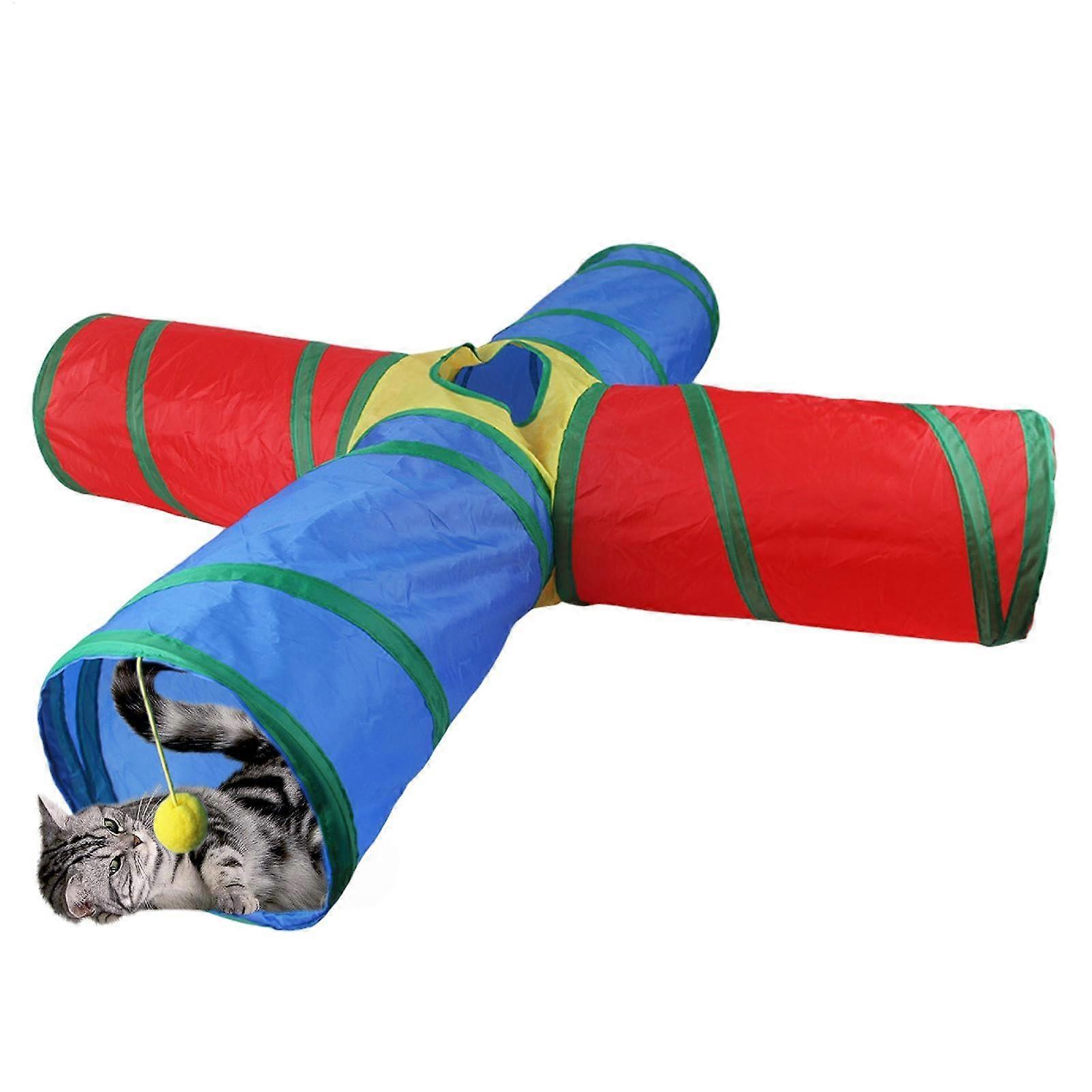 Cat Tunnel and Tube for Indoor Cats - Foldable Rainbow Kitten Tube with Interactive Ball - Portable Pet Toy for Play and Sleep