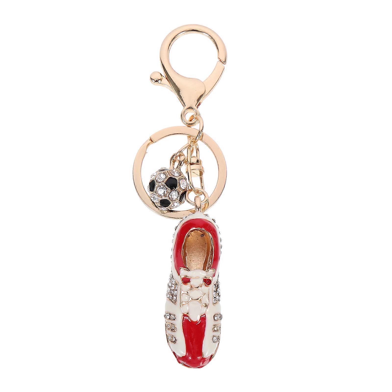 Football Rhinestone Keychain for Hanging Keys Red Zinc Alloy Pendant