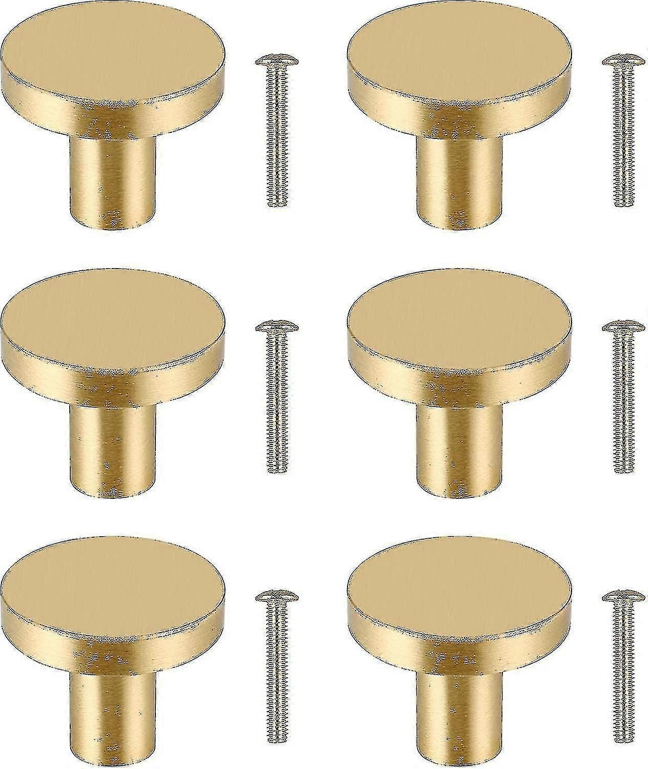 6pcs Round Cabinet Knobs, Solid Brass Drawer Knob, Cabinet Pull Handle, Gold Cupboard Door Knob, Gol