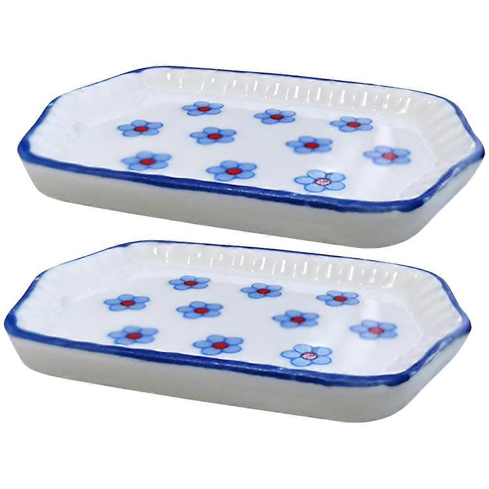 Rectangular Mini Tea Cup Tray Models White Ceramic Simple Design For Home Decoration 6.20X4.30X0.70cm 2Pcs