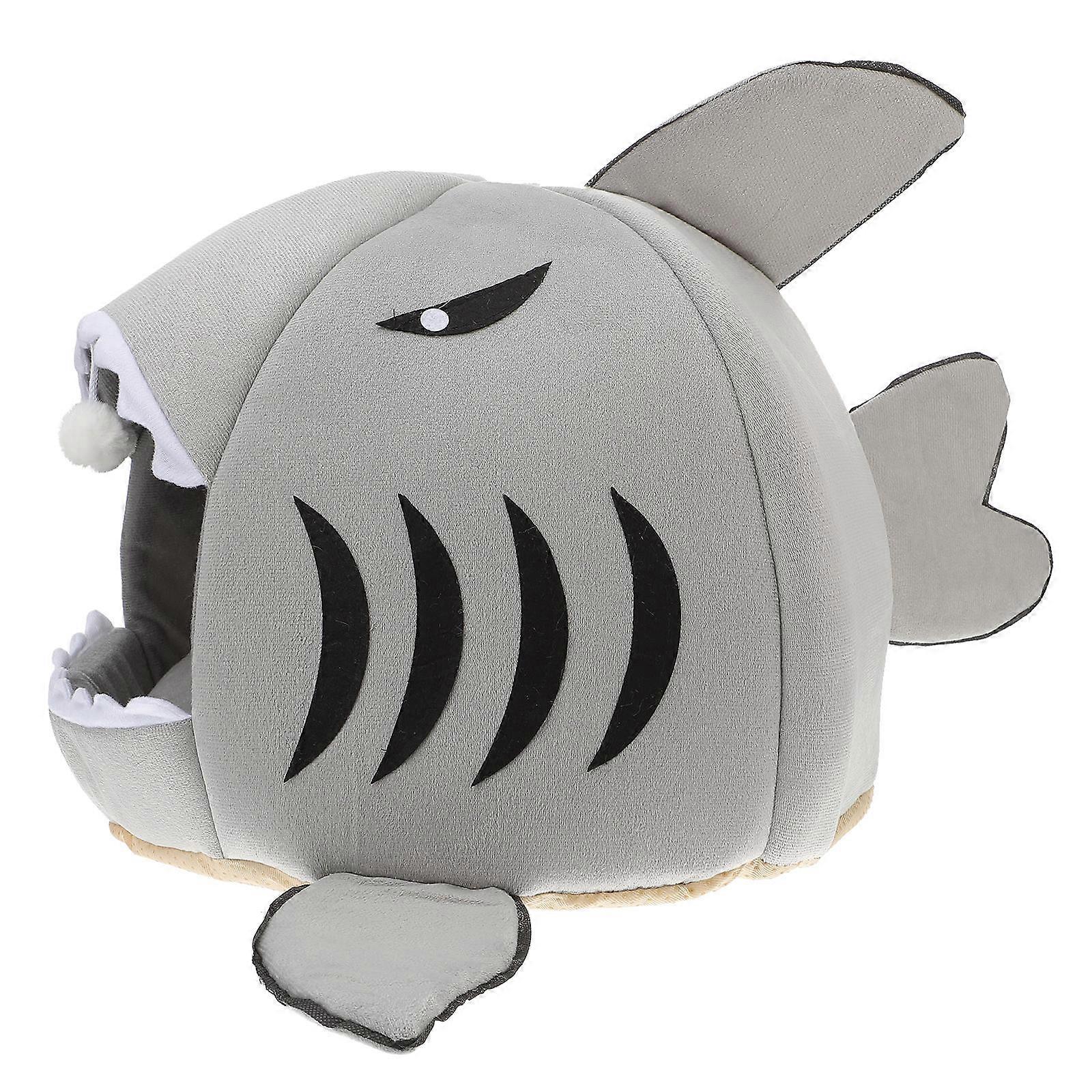 Shark Design Plush Pet Bed for Dog Cat Puppy Small Pets Grey Size S