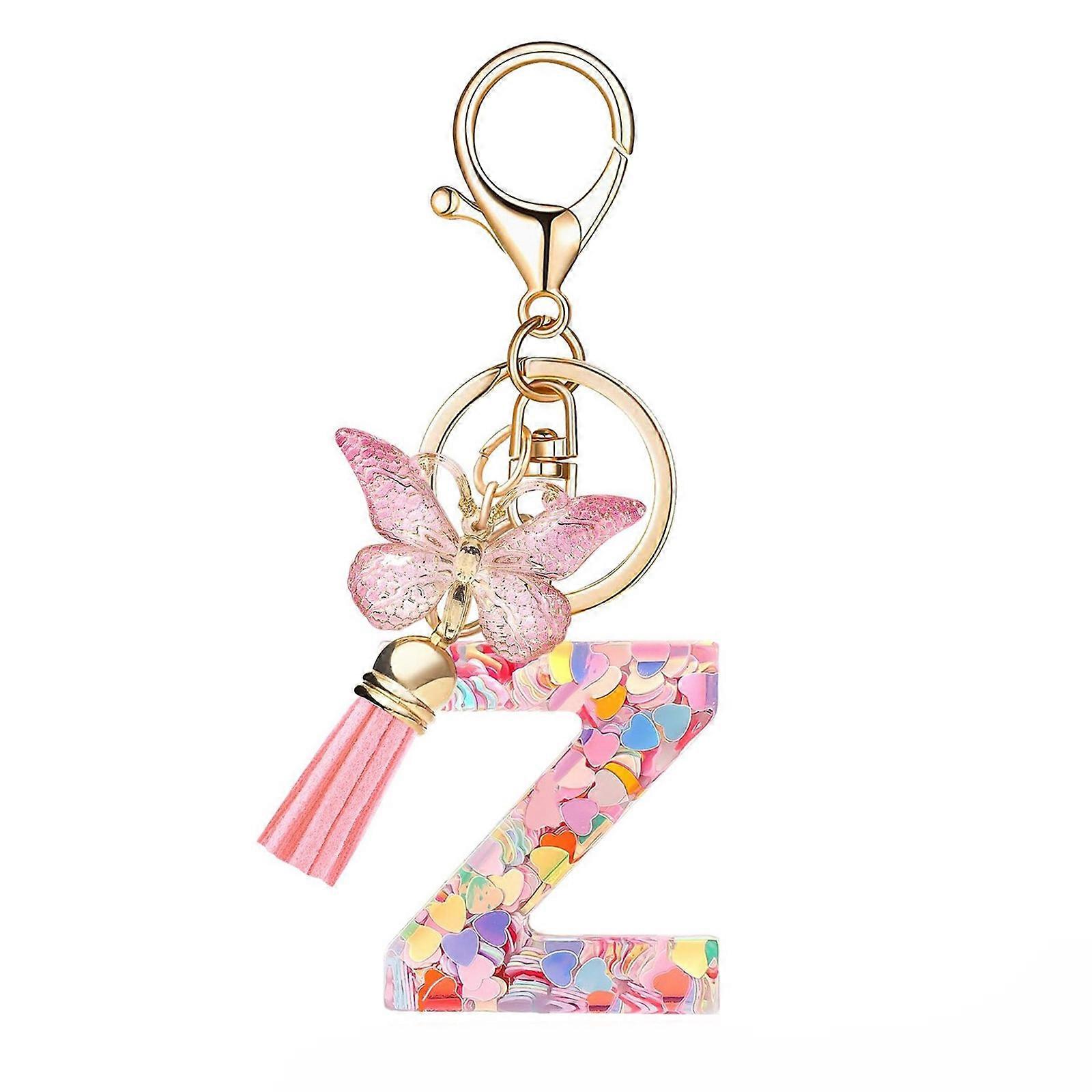 Lightweight Crystal Letter Keychain Feature Delicate Butterfly Ornament and Stylish Tassels Crerative Present Multicolor