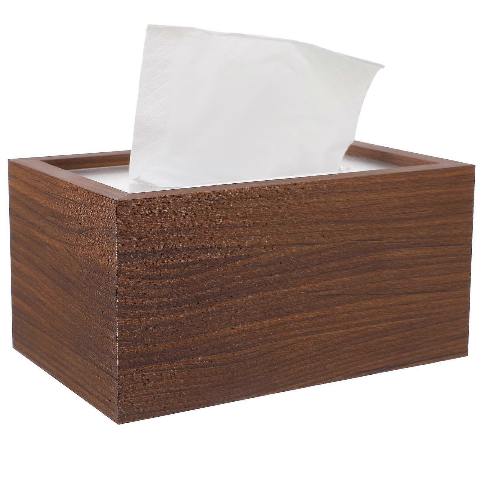 Retro Wooden Tissue Box Cover, Rectangular Design, Smooth Surface with Walnut Grain Finish, Fits Most Tissue Boxes for Living Room, Bedroom, or