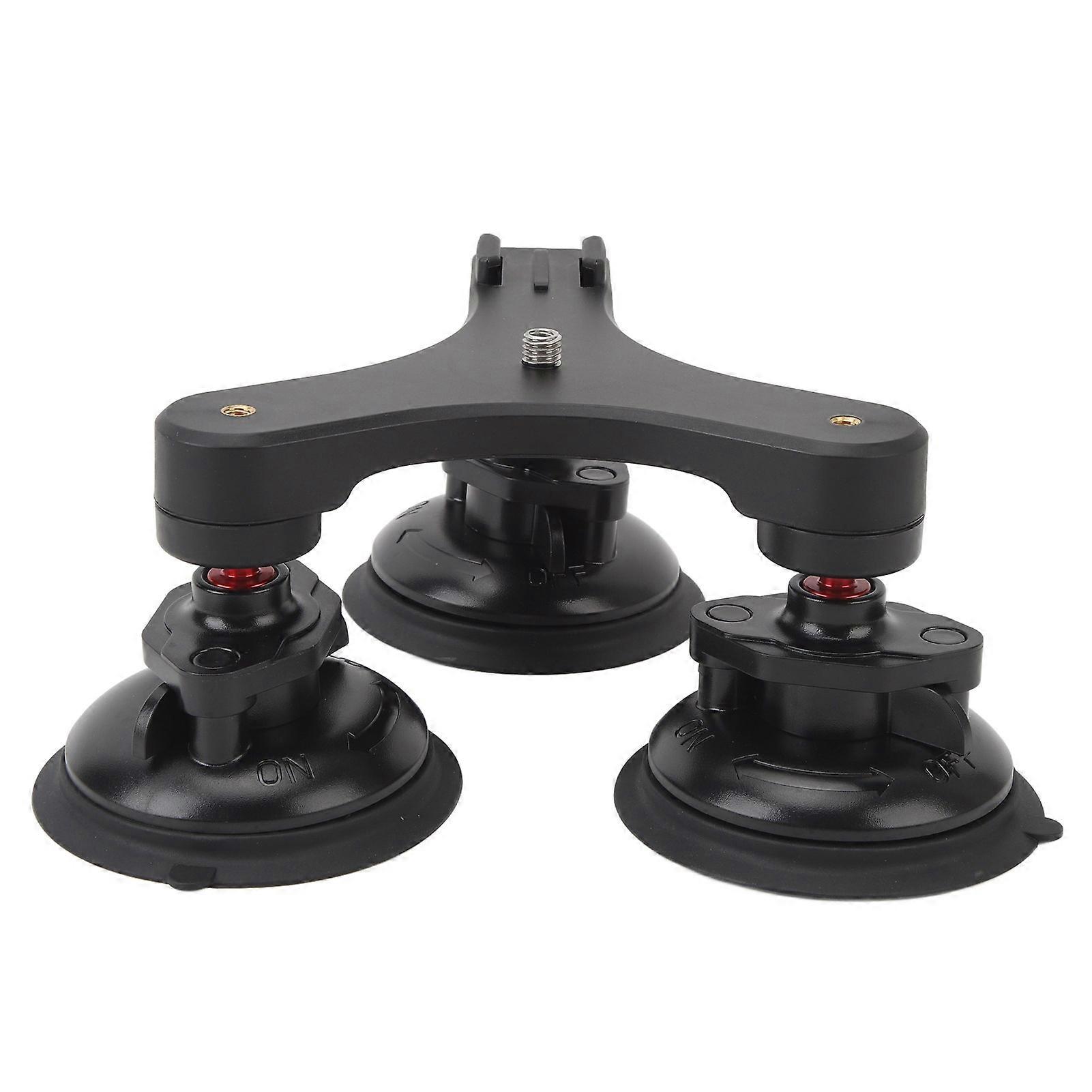 Car Suction Cup Camera Holder 360° Ball Head 1/4inch Thread Triple Cup Camera Suction Mount for Action Cameras Smartphones