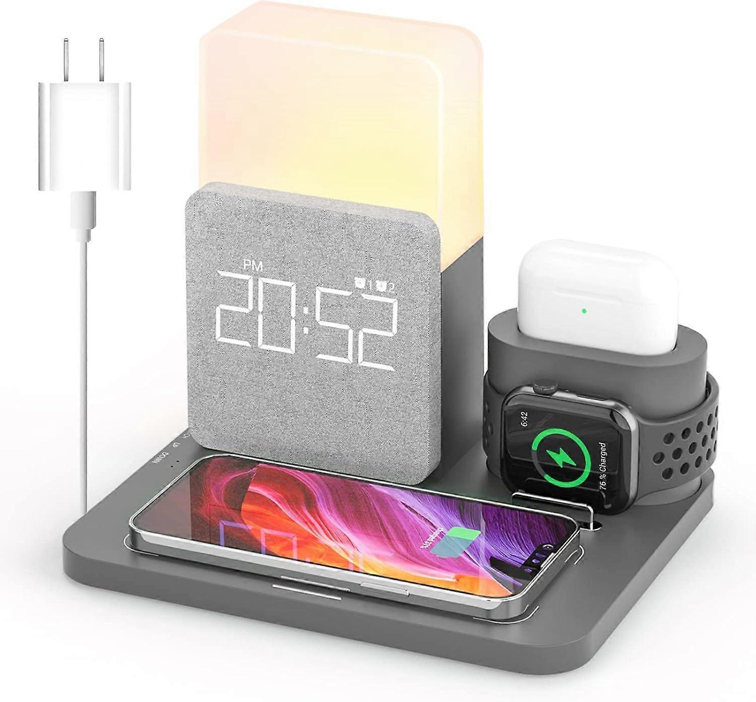 2025 Newest Wireless Charging Station, 3 in 1 Charging Station, Alarm Clock with