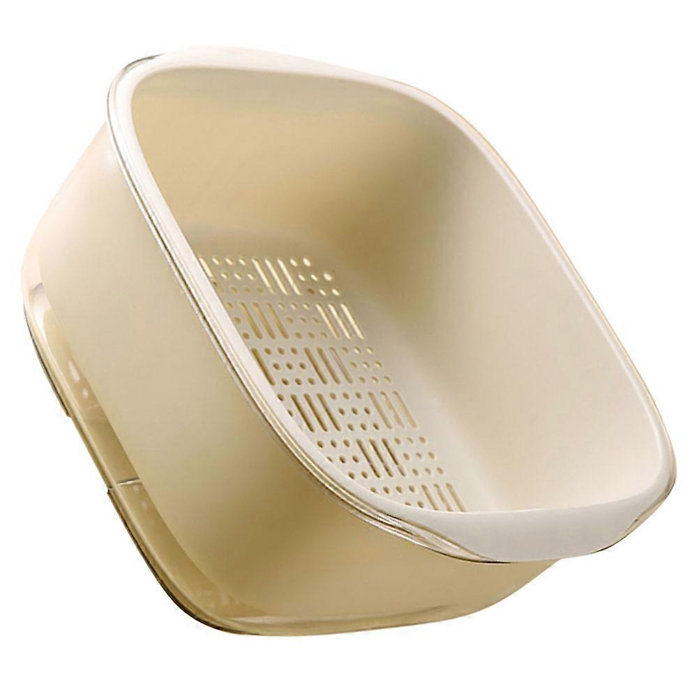 Double Layer Kitchen Drain Basket for Fruit Vegetable Washing with Large Capacity Beige PET PP 7.87x3.94x5.12 Inches