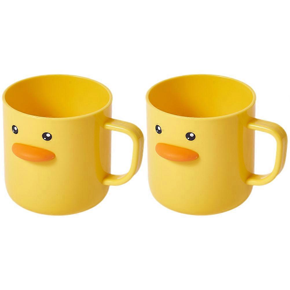 Cute Duck Shaped Plastic Drinking Cups for Kids with Comfortable Handle in Yellow Color 2pcs