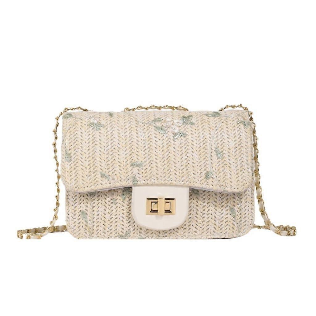 Straw Tote Shoulder Bag Western Style Crossbody Bag with Solid Colour and Textured Design for Temperamental Fashion