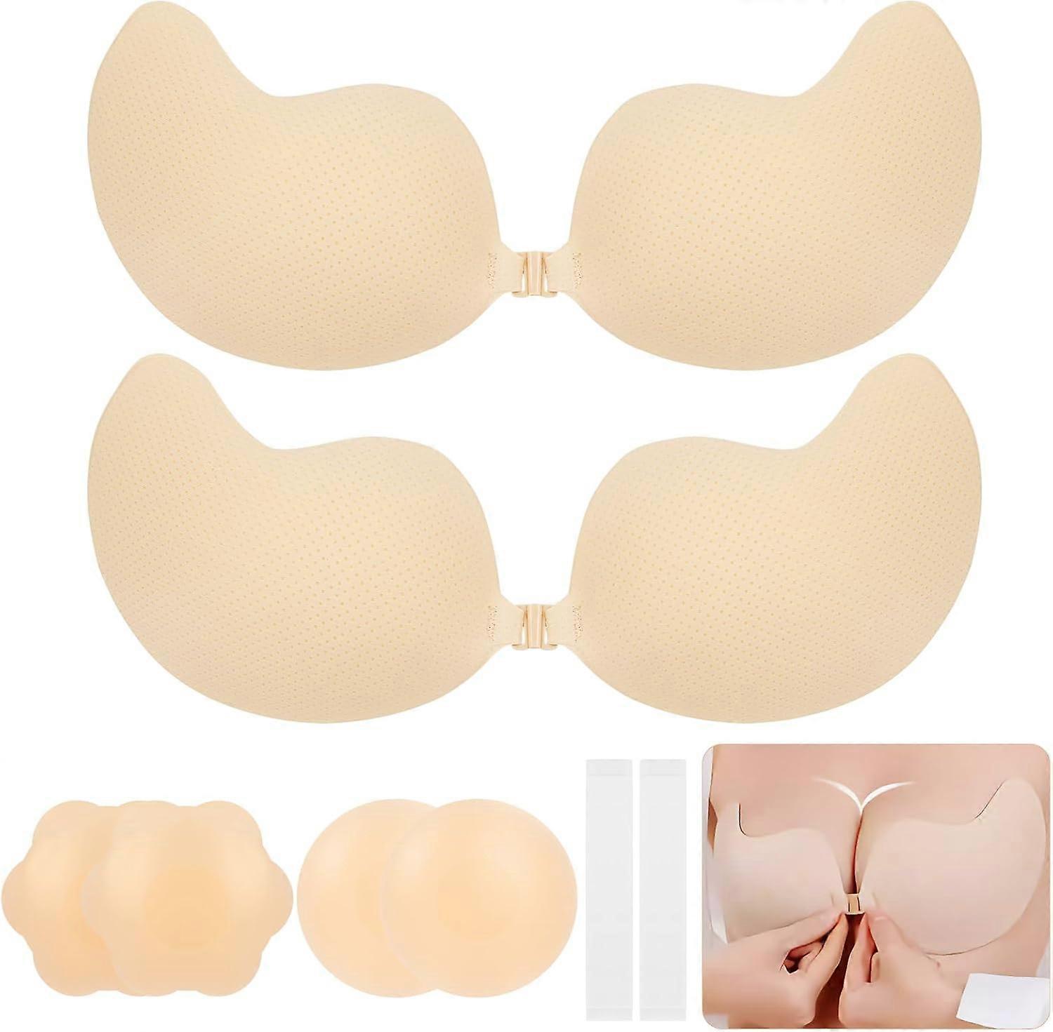 2025 Newest Adhesive Backless Strapless Invisible Push Up Bra for Women - 2 Pairs of Reusable Nipple Covers for Dresses