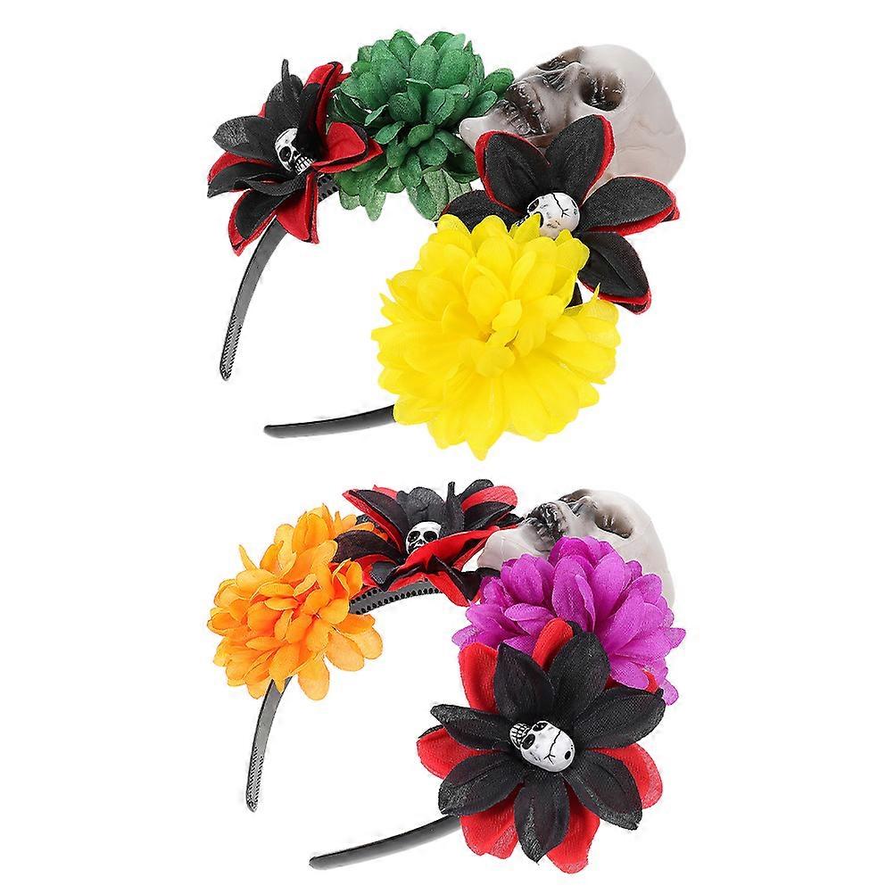 2Pcs Creative Skull Headband Halloween Flower Decoration Festive Accessory Assorted Color Unique Design