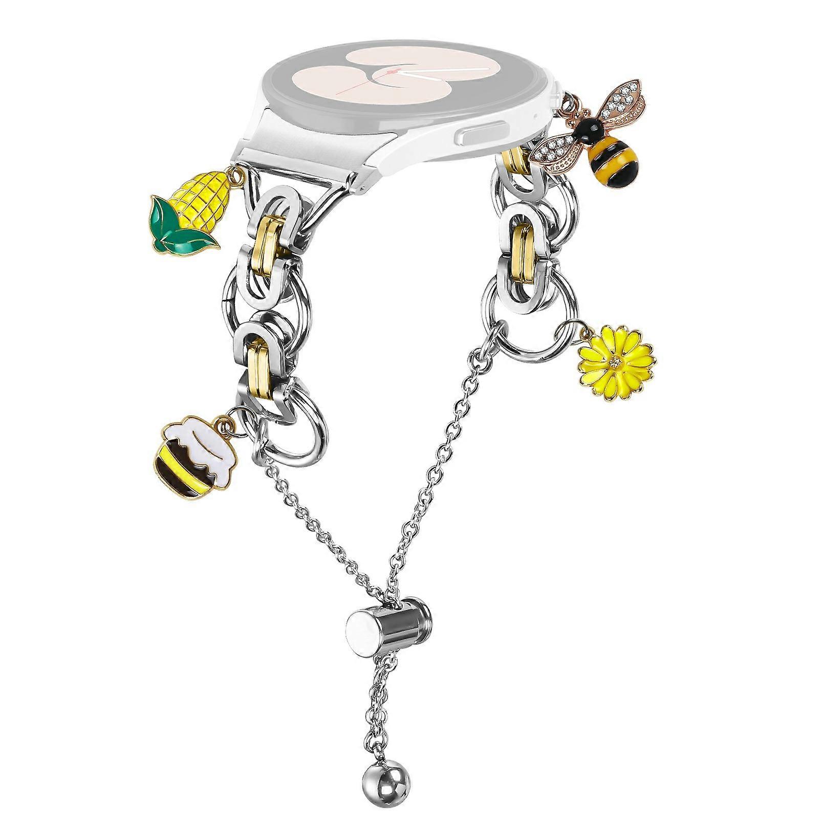 Colored Metal Strap with Quick Release Connector for Samsung Galaxy Watch6 / 6 Classic Single Loop Beaded Chain Watchband Silver / Gold