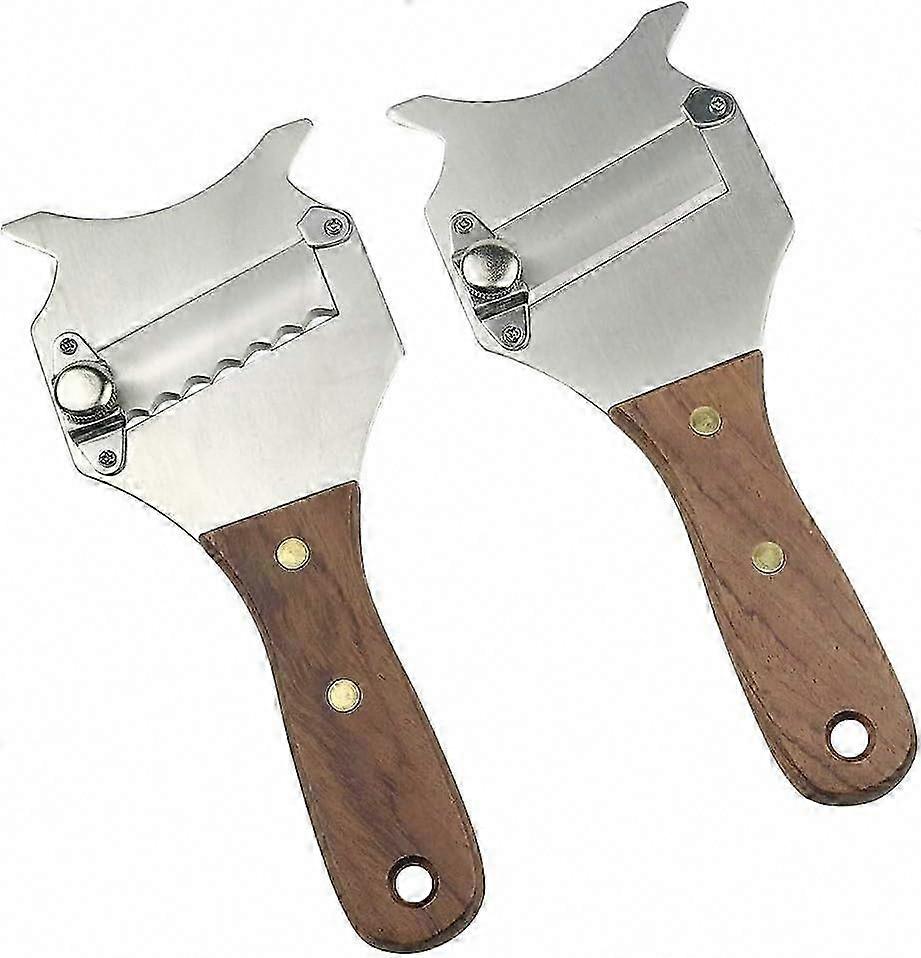 Truffle Slicer, 2 Pieces, Adjustable Wavy and Straight Blades Slicer, Wooden Handle, Cheese Slicer for Vegetables, Garlic, Mushrooms