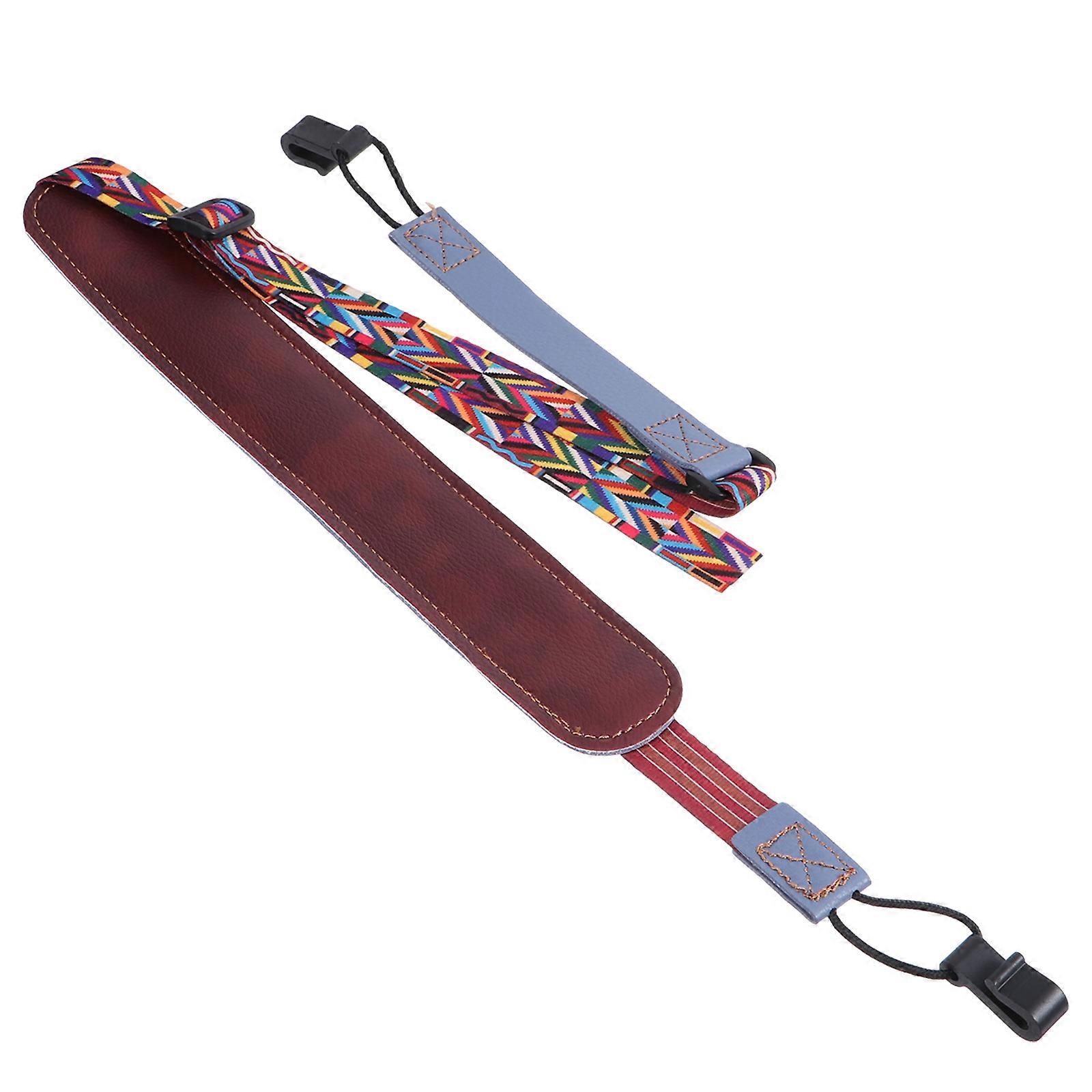 Adjustable Double Ukulele Strap, No Drill Shoulder Band, Comfortable Stay Place Design, PU Blue Ethnic Style for Adults, Fits Various Ukuleles