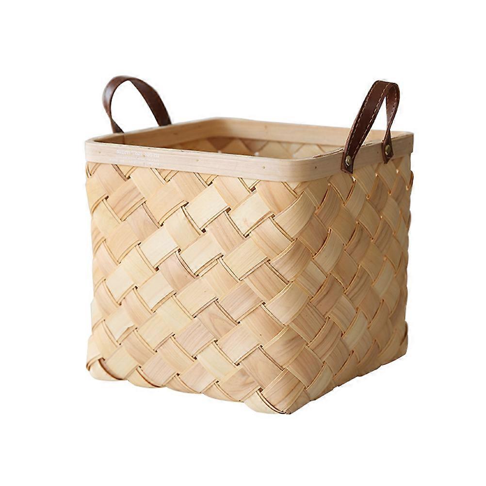 Brown Synthetic Storage Basket for Home Organization with Lightweight Design and Hollow Handles