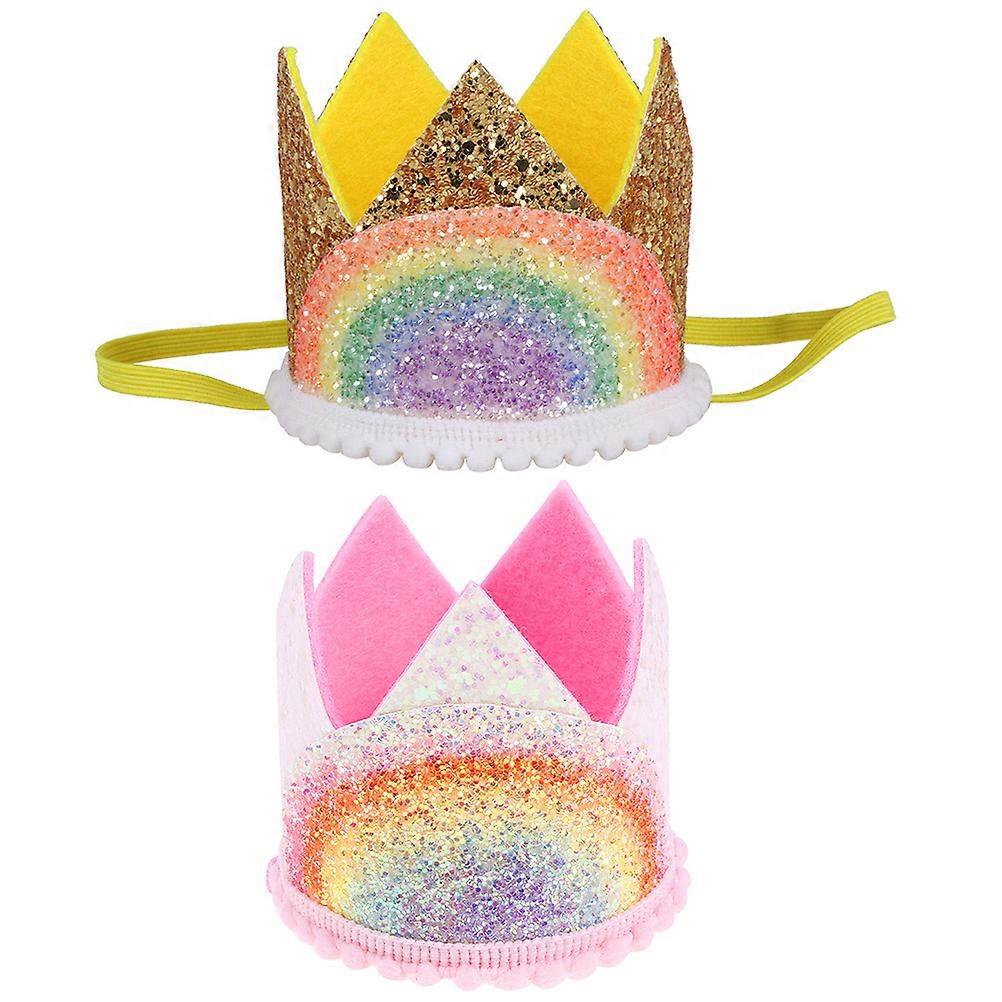 Rainbow Birthday Crown Headbands for Elastic Band Headdress – Comfortable Lightweight Design for Boys and Party Photo Props