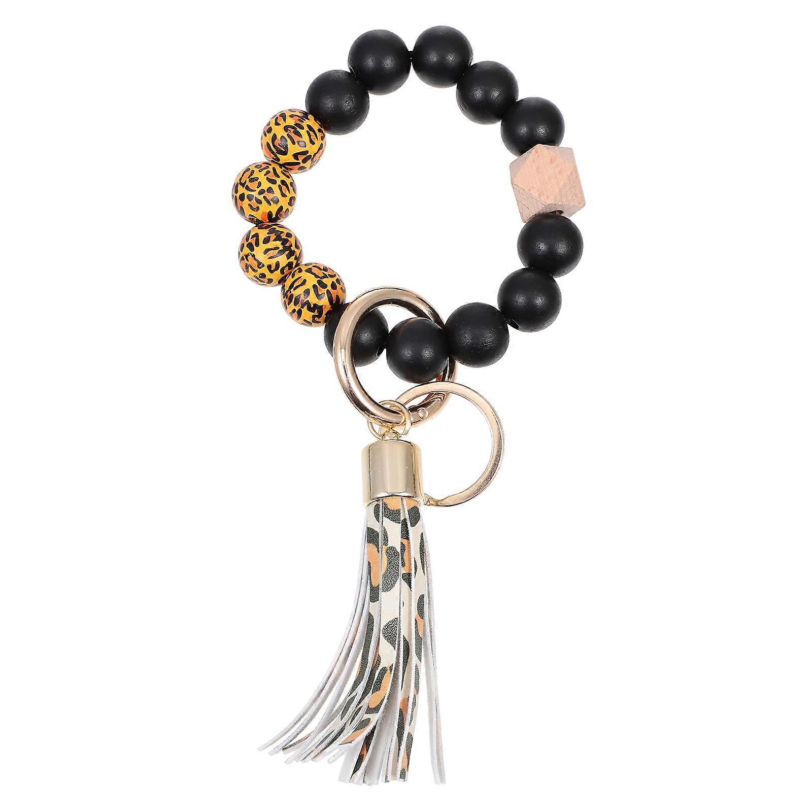 Frosted Wood Bead Bracelet Key Chain in Multi Color Made of Durable Synthesis Material for Decor