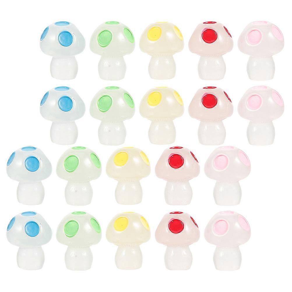 Assorted Color Glow in the Dark Mushroom Mini Figurines for Garden Bonsai Decoration, 50pcs Resin Craft