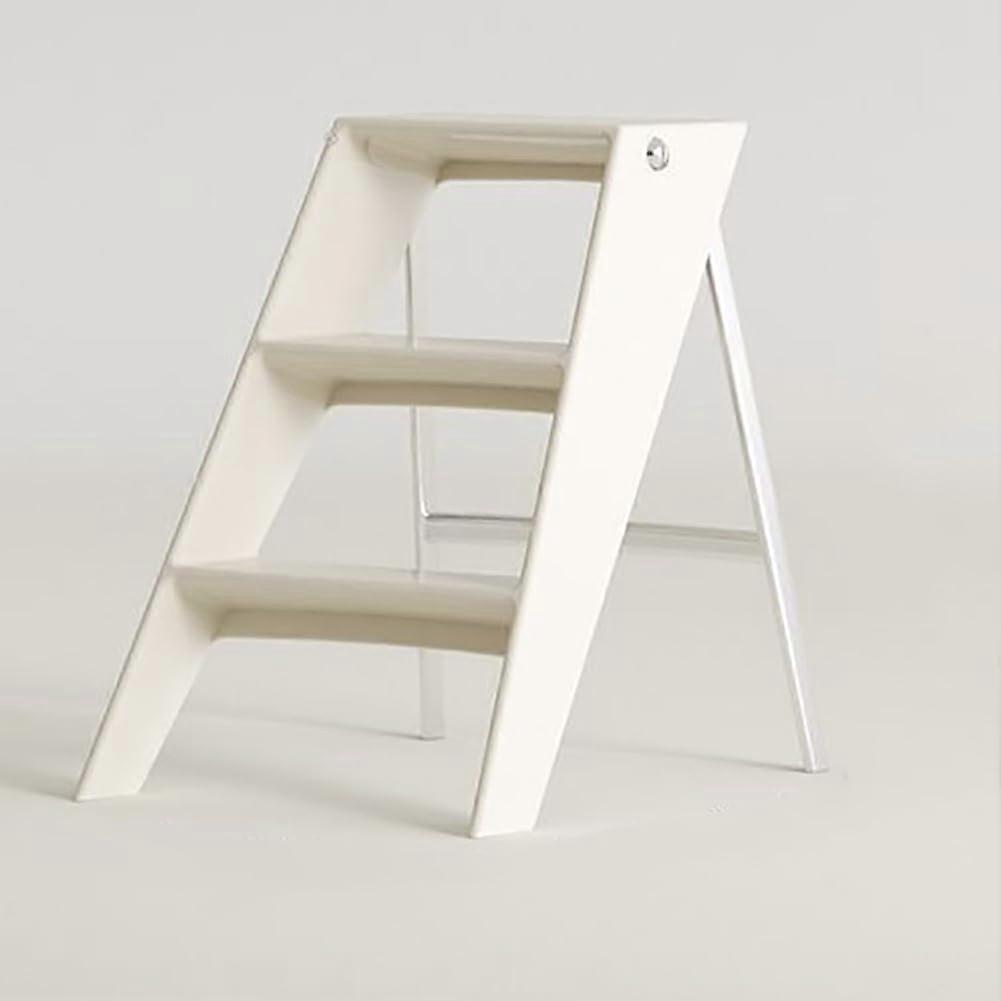 Foldable step stool made of acrylic, 3 steps, portable ladder chair for bedside/bathtub, milky white