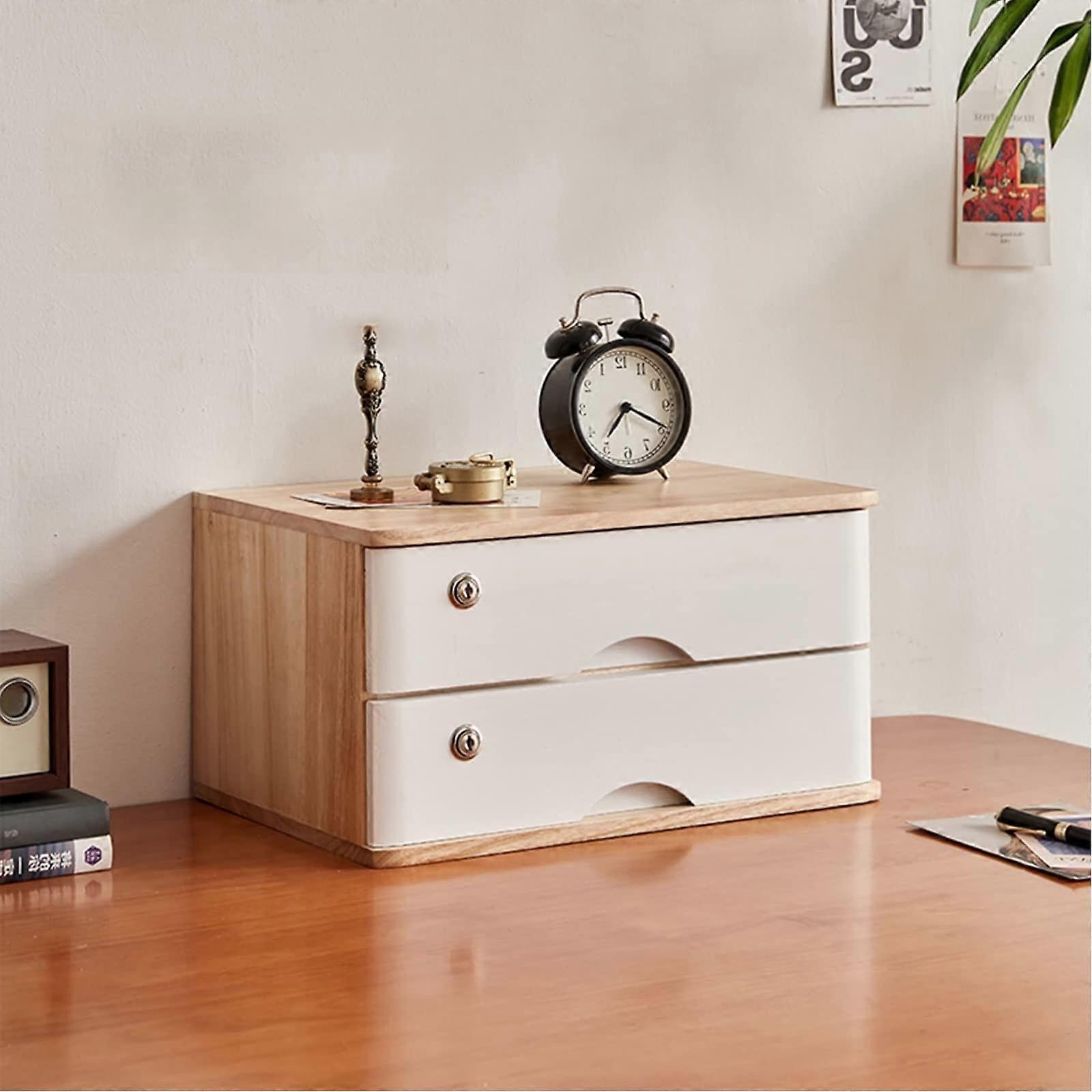 Wooden desk storage box with lockable drawers, home office, 2drawer