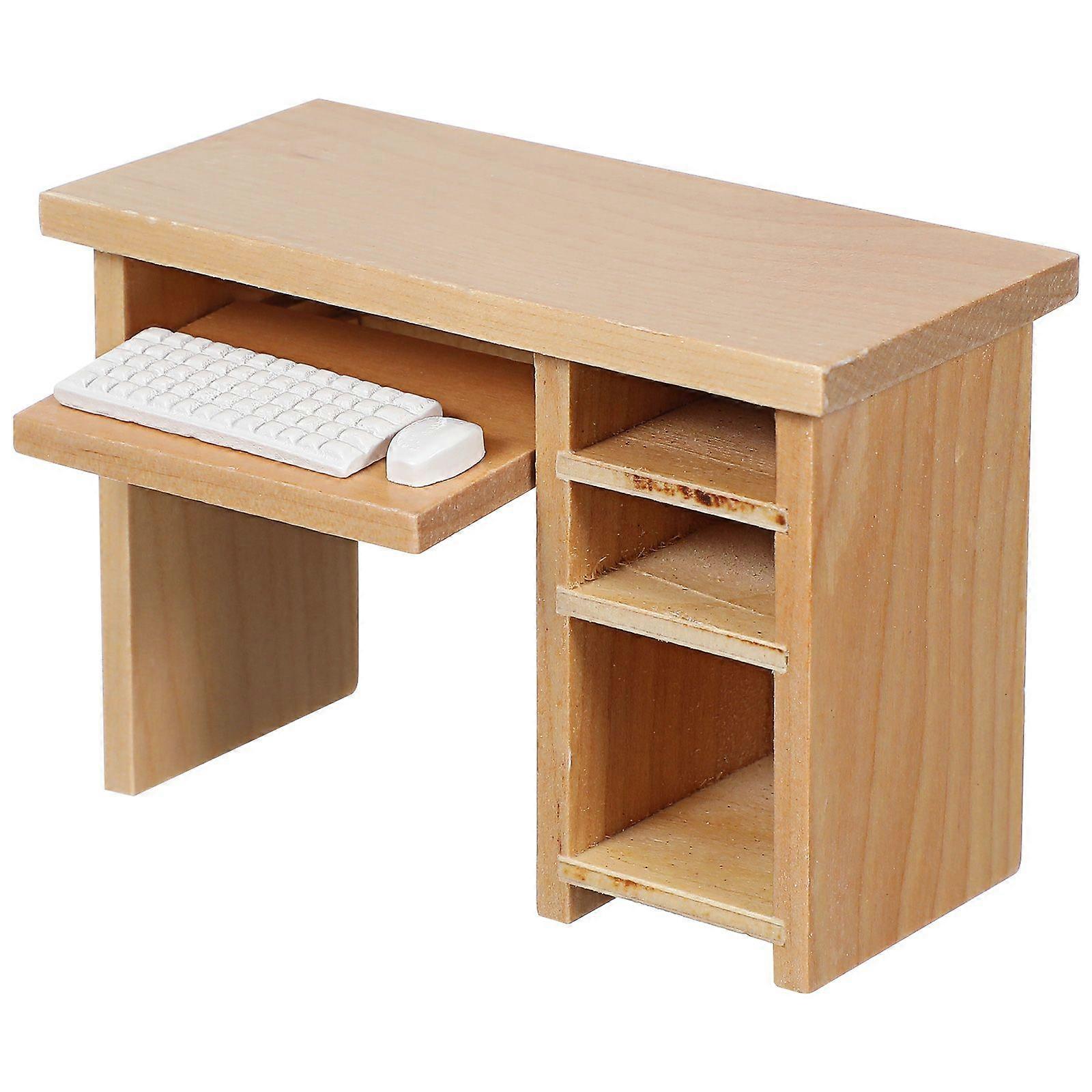 Miniature Computer Desk Set Model Wooden Mini Furniture Mini House Decoration