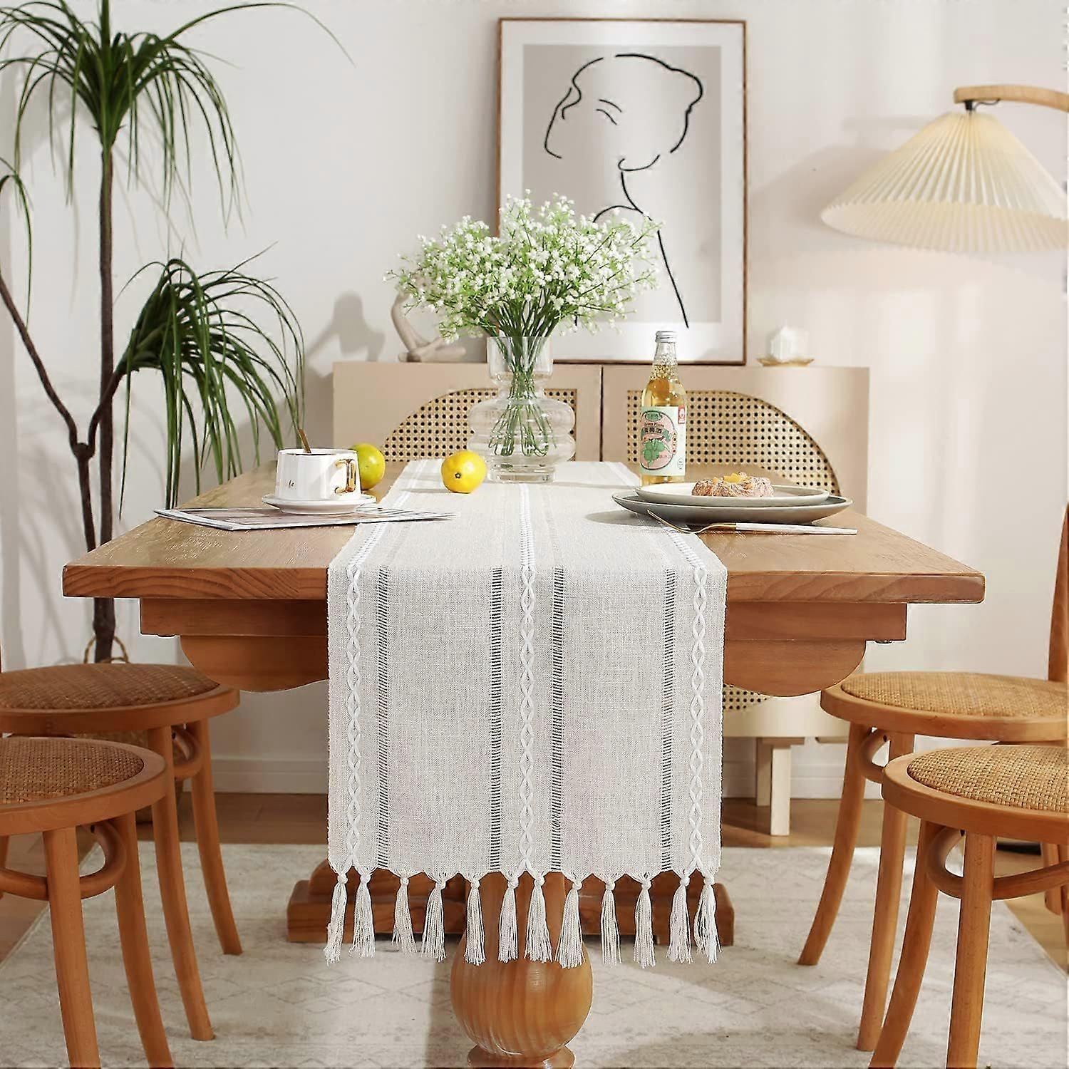 Rustic Hemstitch Table Runner, Linen Farmhouse Table Runners 90 Inches Long with