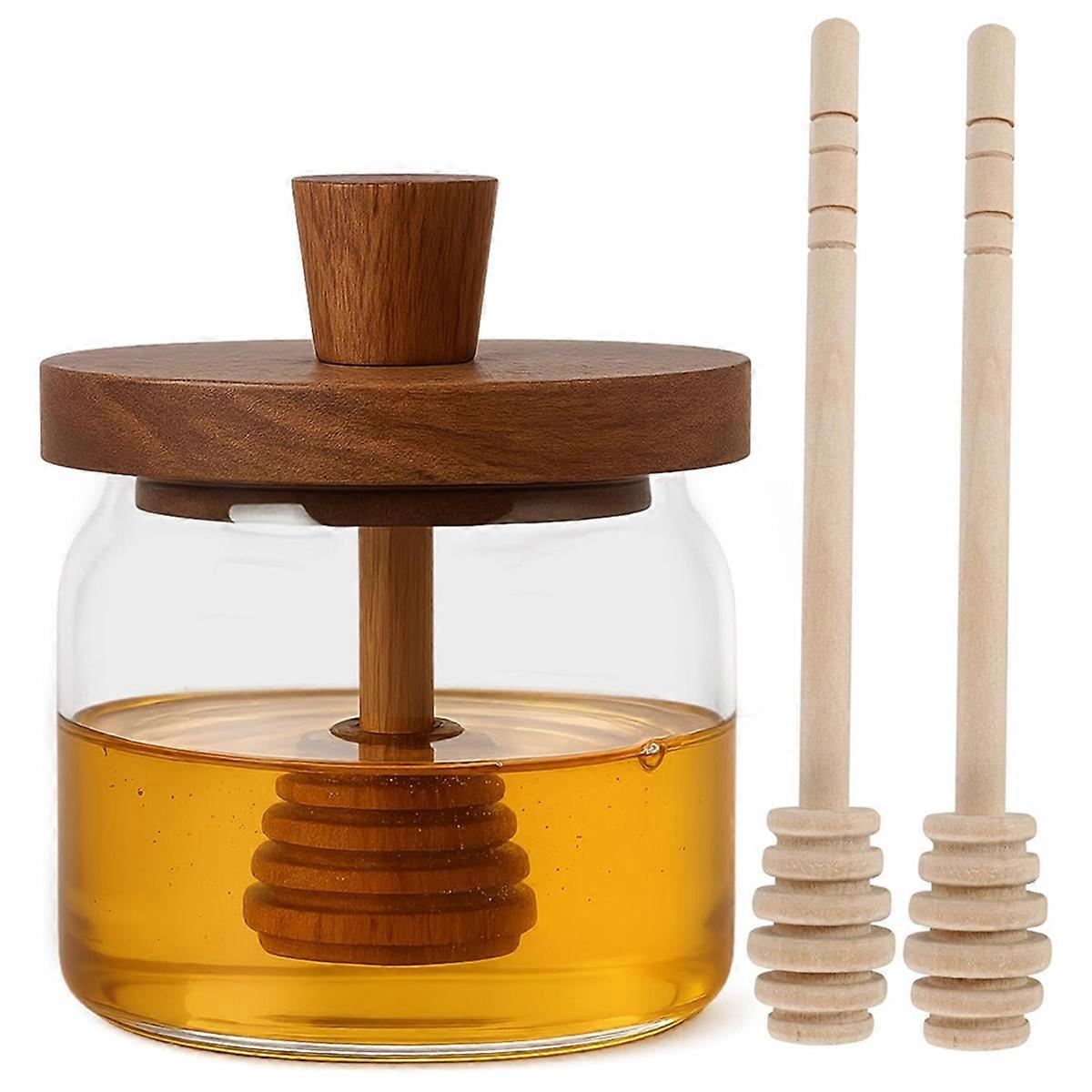 12 Oz Honey Jar and Lid - Glass Honey Jar with Wooden Honey Stick