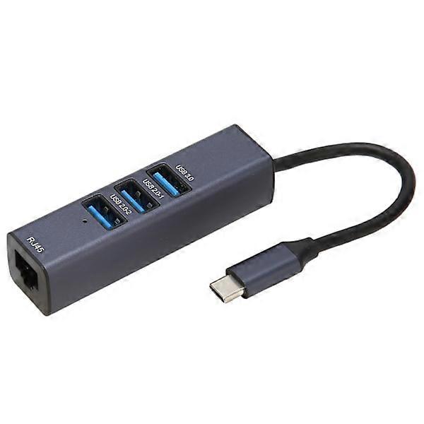 4-in-1 USB C Hub RJ45 Gigabit Ethernet Port 3 USB Ports USB C to Ethernet Adapter with Storage Hole for Laptops and Tablets