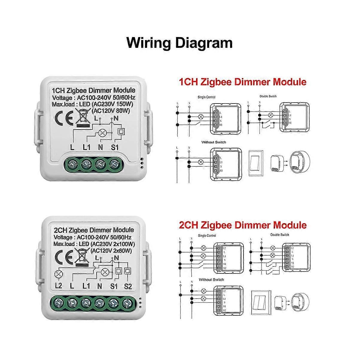 Tuya ZigBee Smart Dimmer Switch Module Supports 2 Way Control DIY Dimmable Switches 10A Work for Al