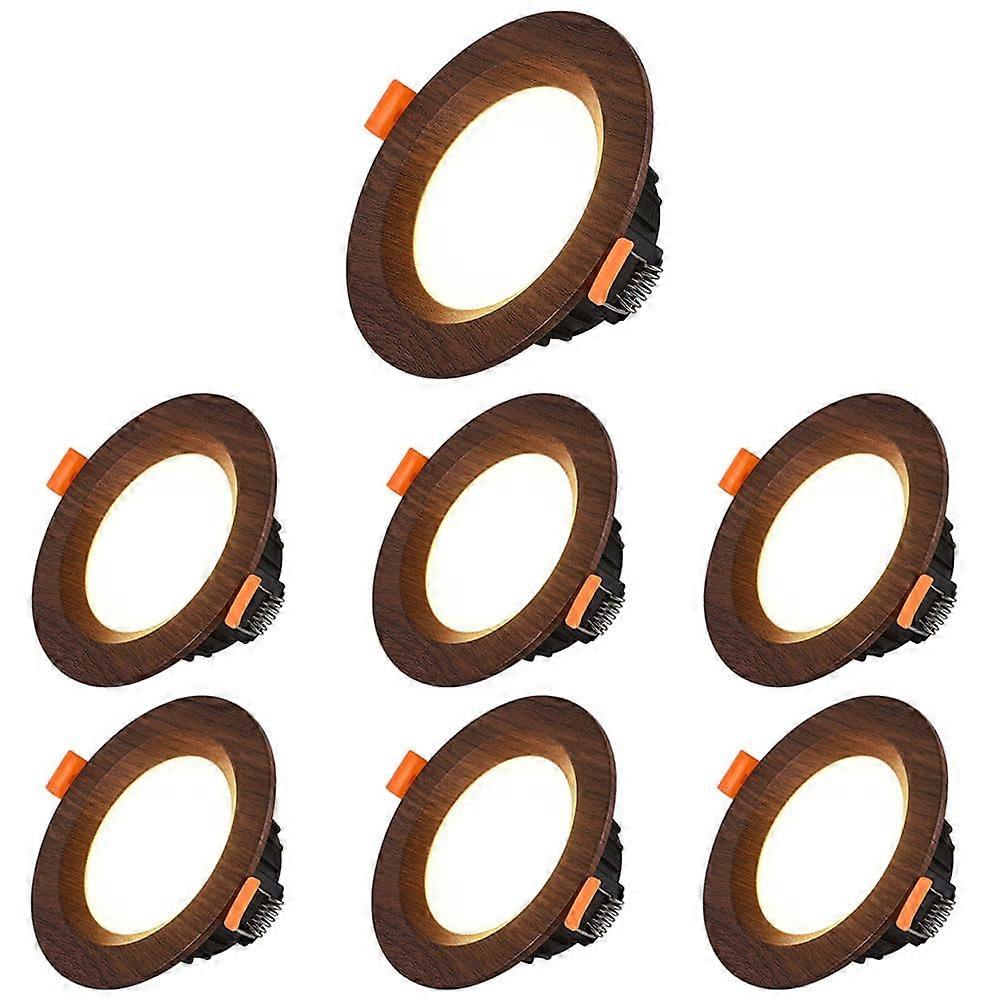 Recessed LED Downlight 7-Pack Dimmable Anti-Glare Fixture 7W Walnut Color 3-Color Options Bedroom Office