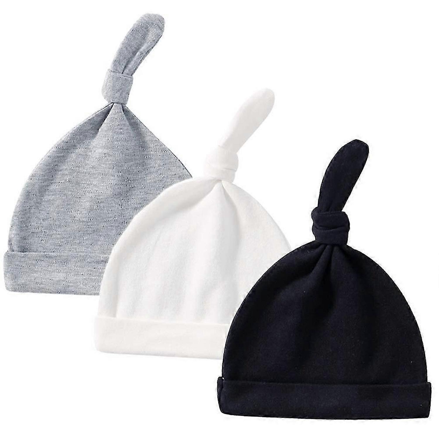 3 قطع طفل قطن أعلى عقدة قبعة صغيرة قبعة للرضع قبعة قابل للتعديل للبنات الأولاد 0-1 العمر (أبيض)