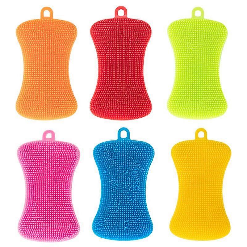 Silicone Dish Sponge, 6 Pack, Random Color, Multipurpose Kitchen Silicone