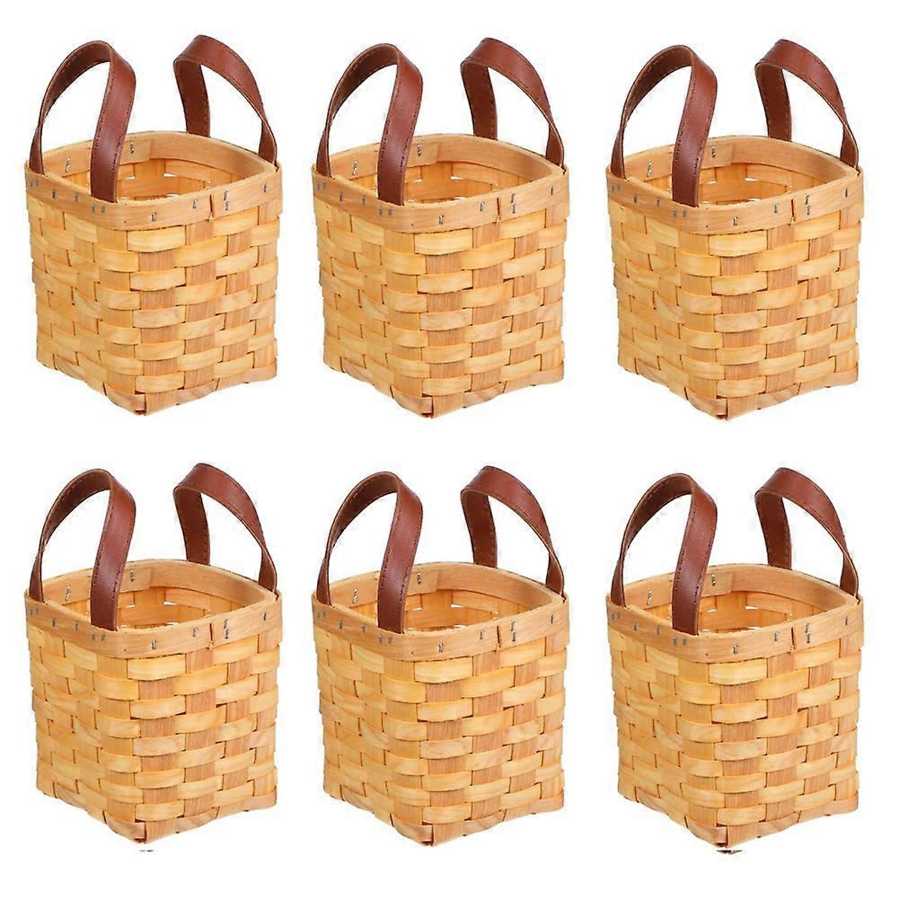 6 Pcs 4.5x4.5x4 in Small Basket Woodchip Baskets with Handles for Gifts Small Square Basket Storage Organizing Pantry