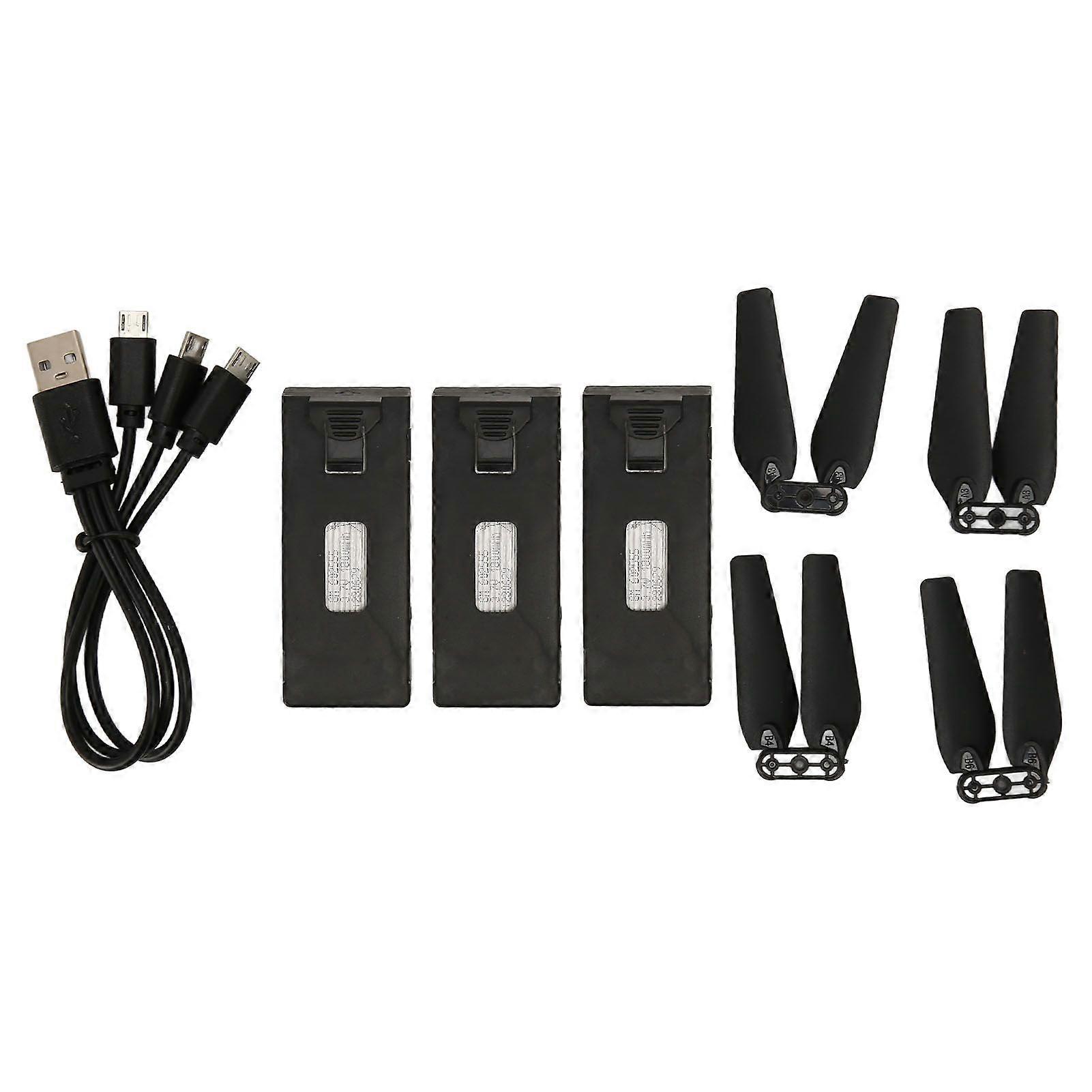 3PCS 3.7V 1800mAh Drone Battery Plug and Play RC UAV Battery with Propeller Blades for E88 E88PRO E525 E99 E99PRO P1 K3 S1