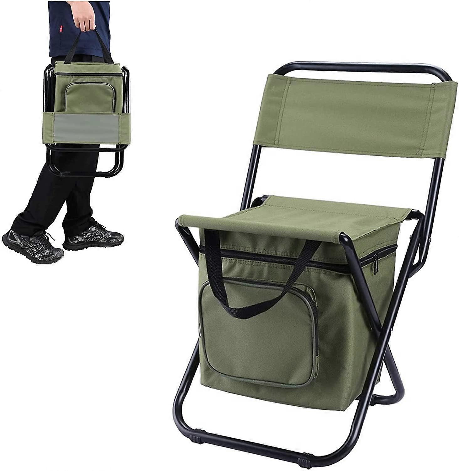 Portable Foldable Camping Chair With Cooler Bag, Lightweight Backrest Stool Compact Folding Chair Seat