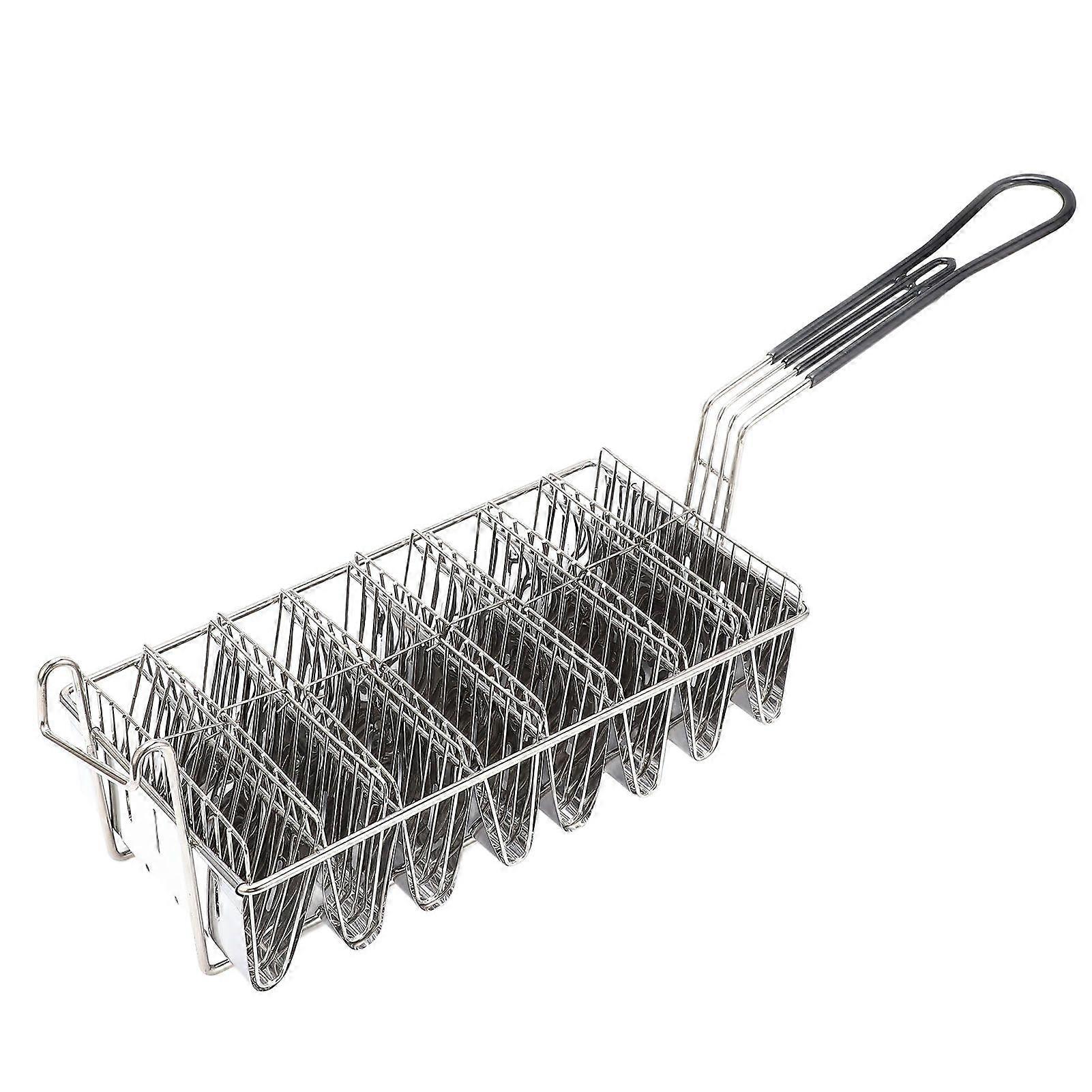 Taco Shell Fryer Holds 8 Shells Front Hook Safety Long Handle Stainless Steel V Shaped Taco Fryer Holder Rack