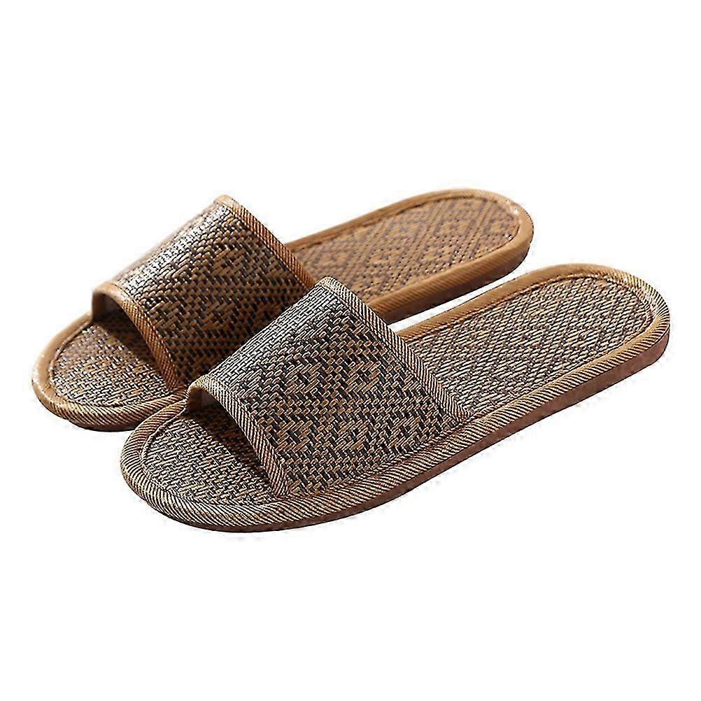 Rattan Slippers with TPR Material for Home Use Coffee Color Pair