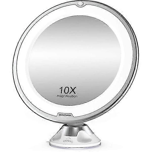 10x Magnifying Mirror with LED Lights 1 Ball Joint 360 Adjustable Holder Portable Makeup Mirror, for Bathroom, Travel