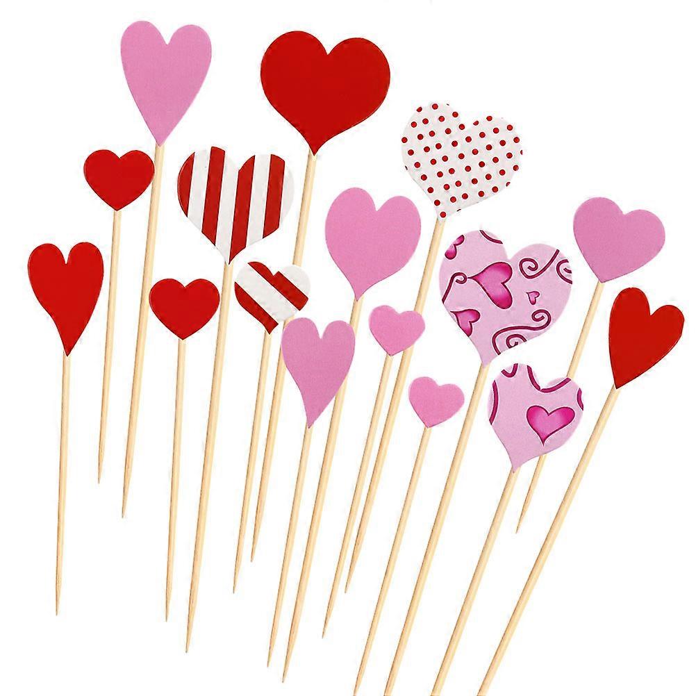 Egg Cake Picks Heart Design for Party Decoration 10Packs Assorted Paper Bamboo