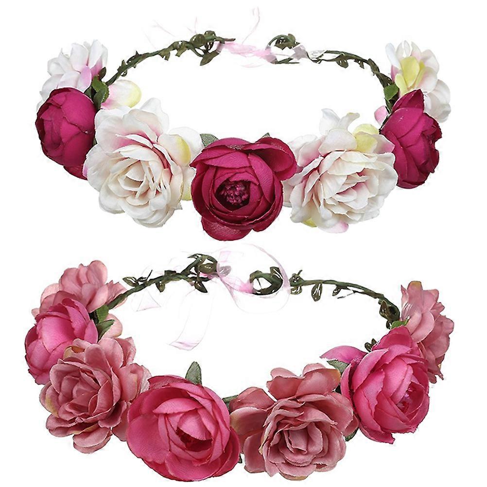 Bride Wedding Headband Artificial Flower Crown for Headwear Made of Cloth in Assorted Color with Head Decoration 2Pack