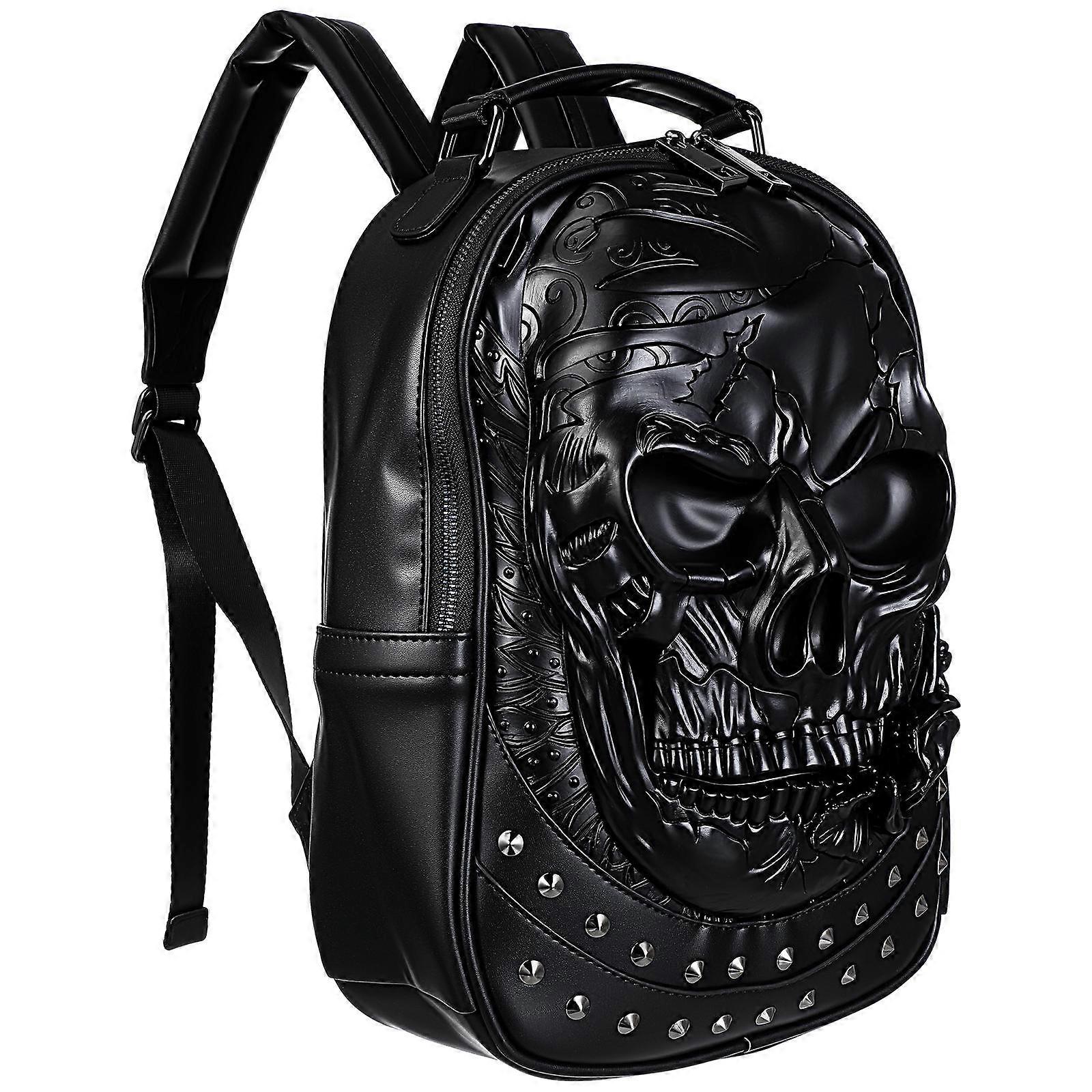 Backpacks For Men Skulls 1Set Rivet Decor Black 3D Skull Shape Portable Handle